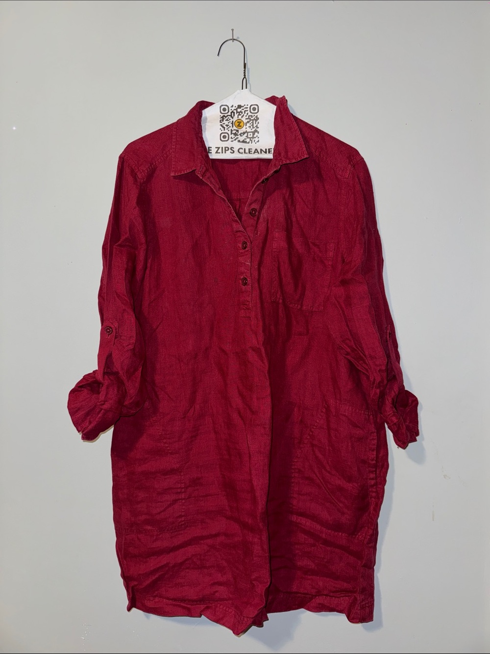 Women’s Long Sleeve Linen Shirt- Red